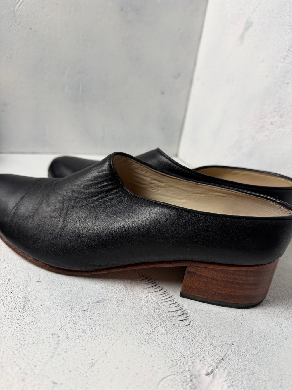 Nisolo Black Leather Slip-On Clogs with Wood Block Heel